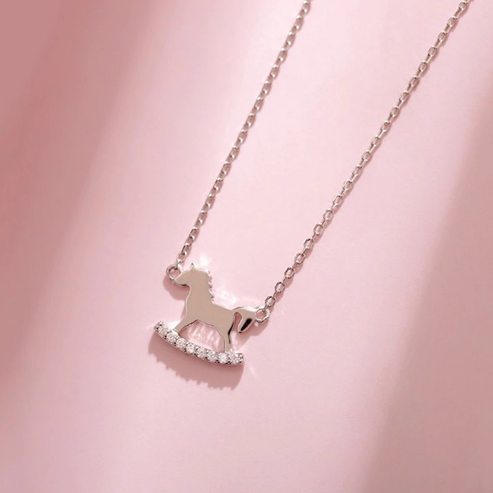 NEW 925 Sterling Silver Diamond Horse Necklace